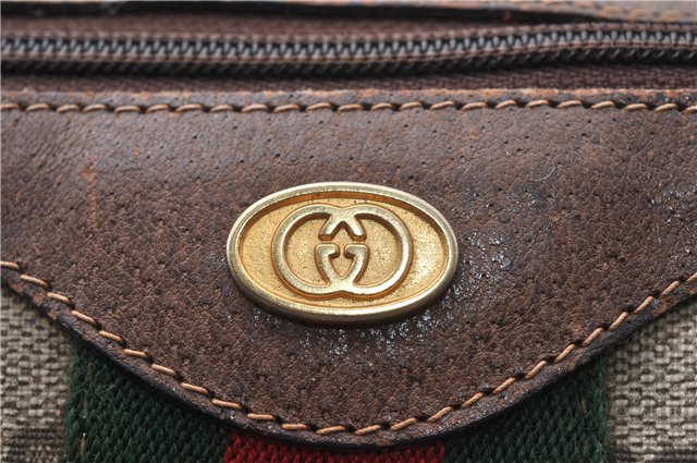 Authentic GUCCI Web Sherry Line Hand Boston Bag GG PVC Leather Brown Junk 0303G