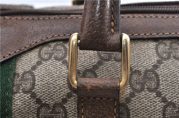 Authentic GUCCI Web Sherry Line Hand Boston Bag GG PVC Leather Brown Junk 0303G