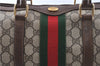 Authentic GUCCI Web Sherry Line Hand Boston Bag GG PVC Leather Brown Junk 0303G