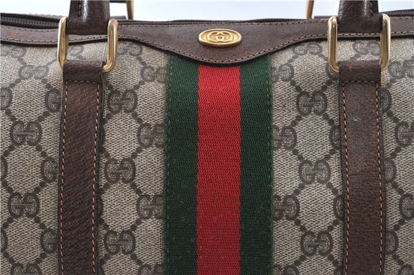 Authentic GUCCI Web Sherry Line Hand Boston Bag GG PVC Leather Brown Junk 0303G