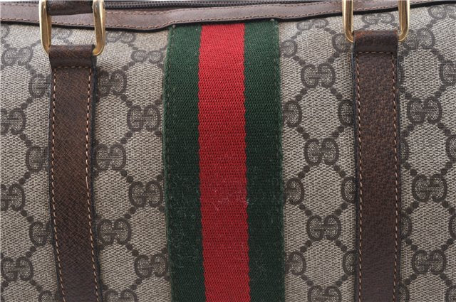 Authentic GUCCI Web Sherry Line Hand Boston Bag GG PVC Leather Brown Junk 0303G