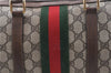 Authentic GUCCI Web Sherry Line Hand Boston Bag GG PVC Leather Brown Junk 0303G