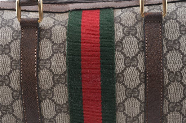 Authentic GUCCI Web Sherry Line Hand Boston Bag GG PVC Leather Brown Junk 0303G