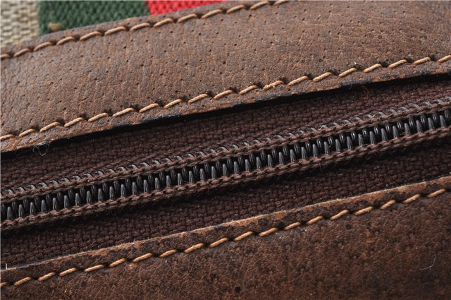 Authentic GUCCI Web Sherry Line Hand Boston Bag GG PVC Leather Brown Junk 0303G