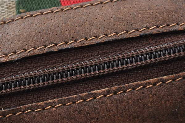 Authentic GUCCI Web Sherry Line Hand Boston Bag GG PVC Leather Brown Junk 0303G