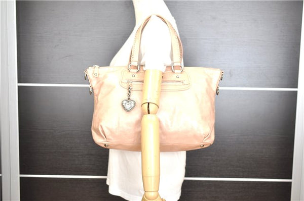 Authentic MIU MIU Heart Charm Leather 2Way Shoulder Tote Bag Beige 0305G