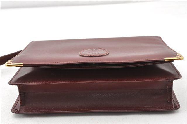 Authentic Cartier Must de Cartier Clutch Bag Purse Leather Bordeaux Red 0308G