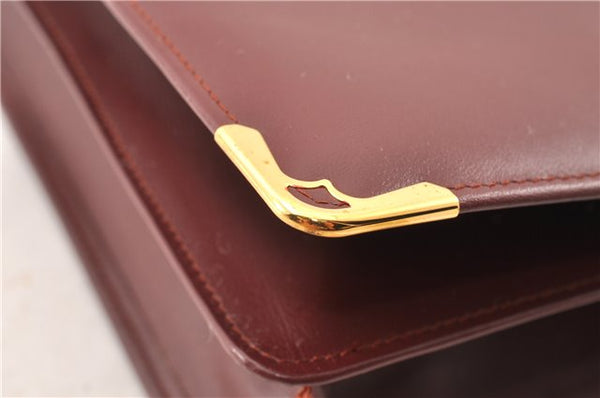 Authentic Cartier Must de Cartier Clutch Bag Purse Leather Bordeaux Red 0308G