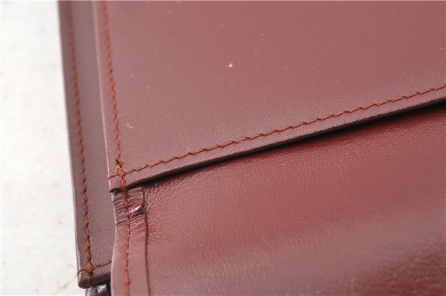 Authentic Cartier Must de Cartier Clutch Bag Purse Leather Bordeaux Red 0308G