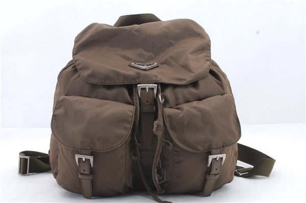 Authentic PRADA Nylon Leather Backpack Brown 0311D