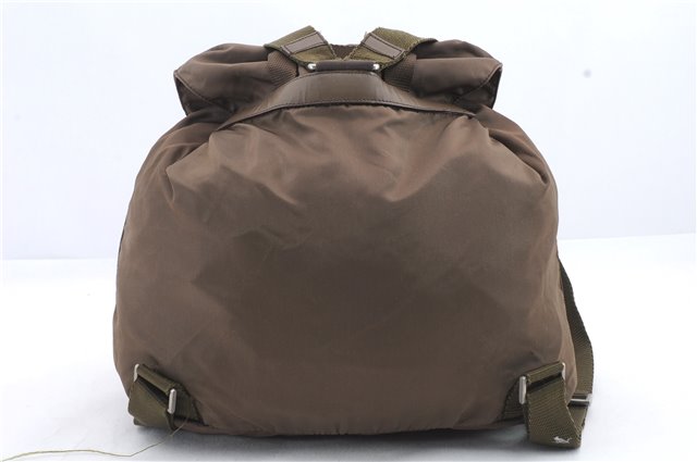 Authentic PRADA Nylon Leather Backpack Brown 0311D