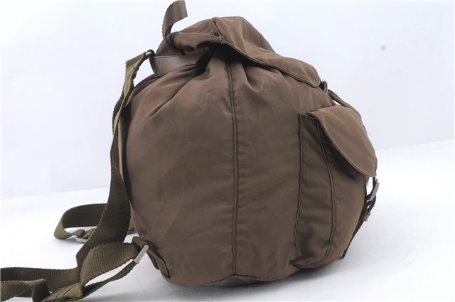 Authentic PRADA Nylon Leather Backpack Brown 0311D