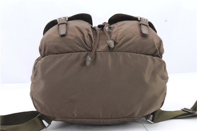 Authentic PRADA Nylon Leather Backpack Brown 0311D