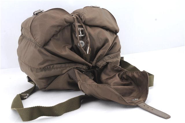 Authentic PRADA Nylon Leather Backpack Brown 0311D