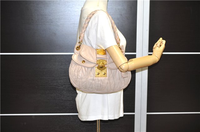 Authentic MIU MIU Vintage Leather Shoulder Hand Bag Purse Pink Beige 0313G