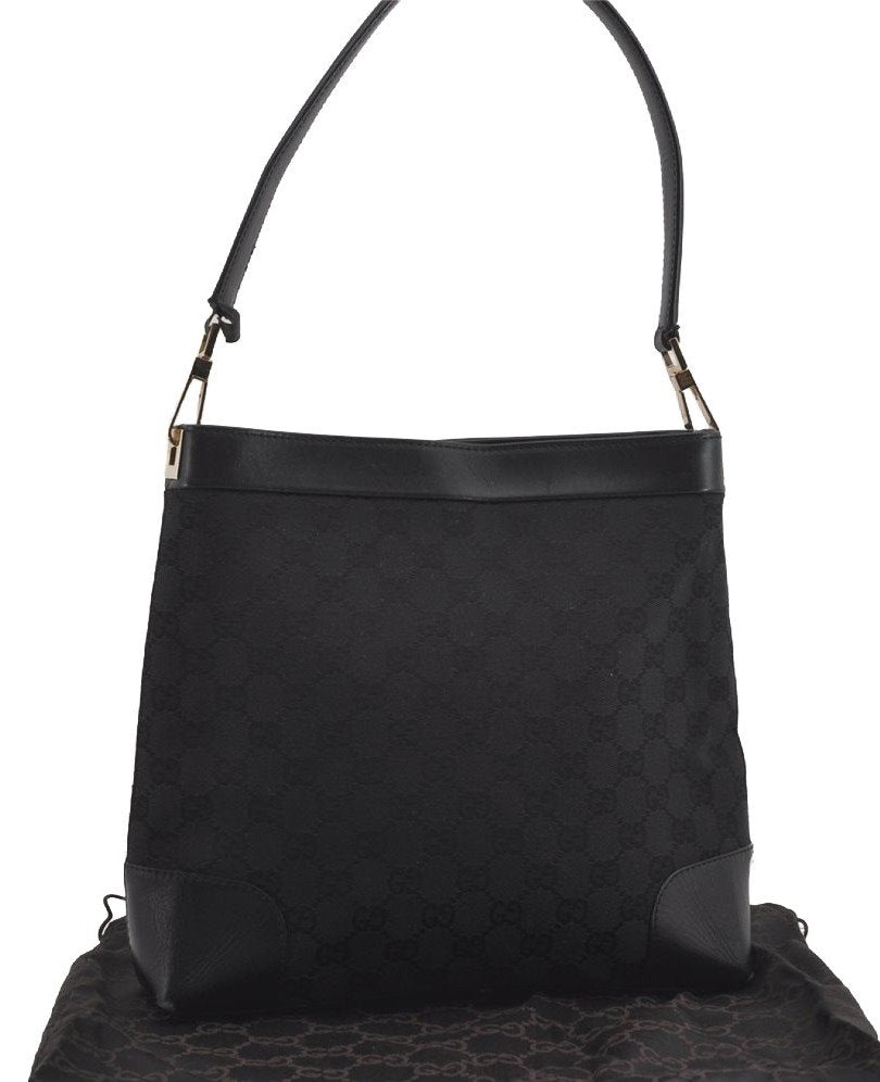 Authentic GUCCI Vintage Shoulder Bag GG Canvas Leather 33900 Black Junk 0314I