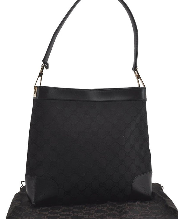 Authentic GUCCI Vintage Shoulder Bag GG Canvas Leather 33900 Black Junk 0314I