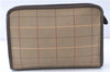 Authentic Burberrys Check Canvas Leather Clutch Hand Bag Purse Khaki 0318G