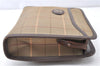 Authentic Burberrys Check Canvas Leather Clutch Hand Bag Purse Khaki 0318G