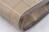 Authentic Burberrys Check Canvas Leather Clutch Hand Bag Purse Khaki 0318G