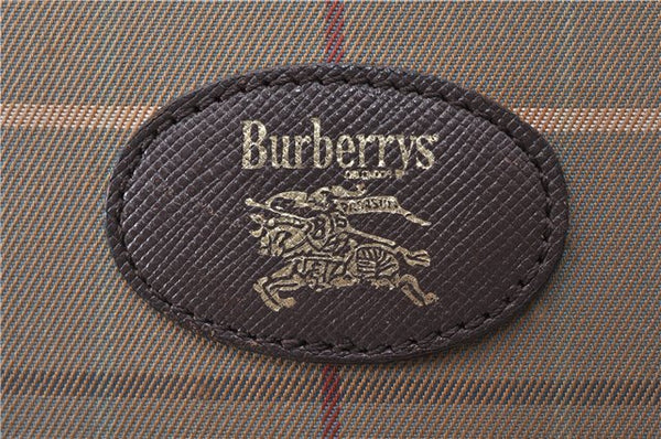 Authentic Burberrys Check Canvas Leather Clutch Hand Bag Purse Khaki 0318G