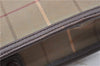 Authentic Burberrys Check Canvas Leather Clutch Hand Bag Purse Khaki 0318G