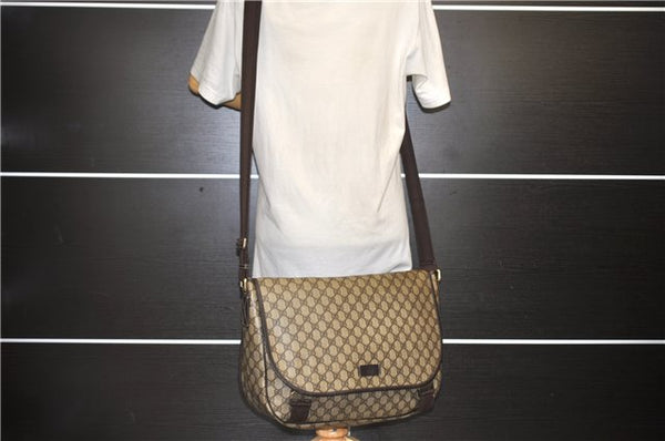 Authentic GUCCI Shoulder Cross Body Bag GG PVC Leather 201725 Brown 0321E
