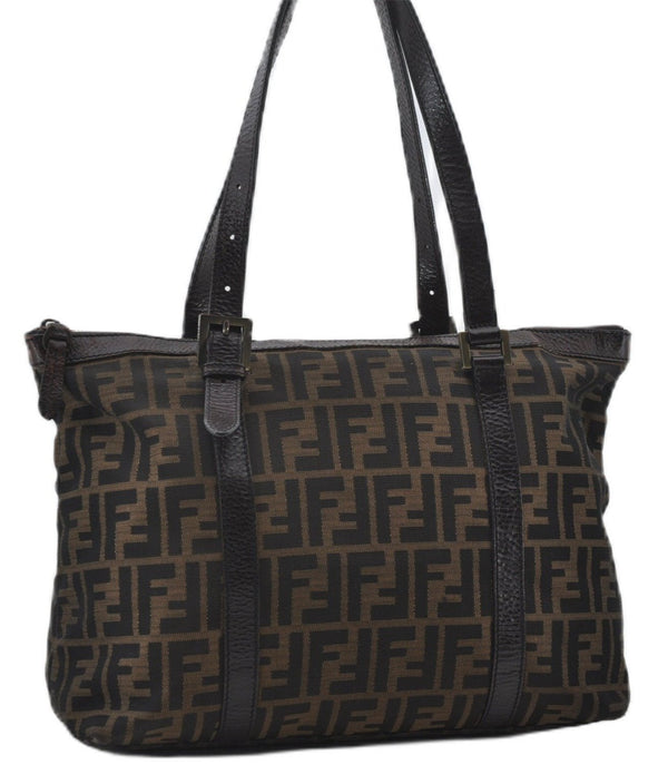 Authentic FENDI Zucca Vintage Shoulder Tote Bag Canvas Leather Brown 0323F