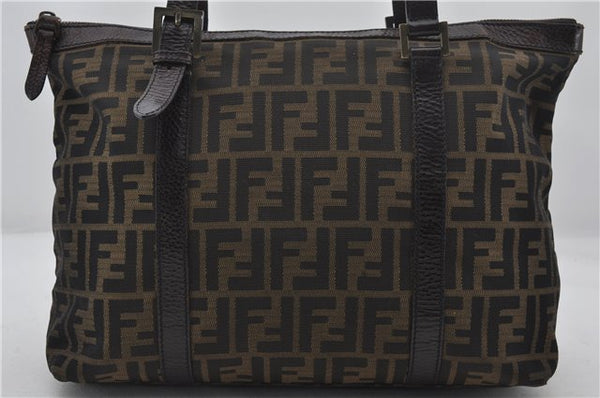 Authentic FENDI Zucca Vintage Shoulder Tote Bag Canvas Leather Brown 0323F