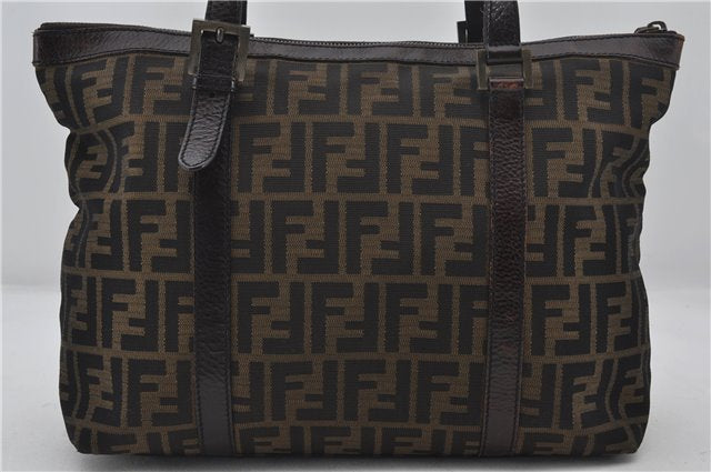 Authentic FENDI Zucca Vintage Shoulder Tote Bag Canvas Leather Brown 0323F
