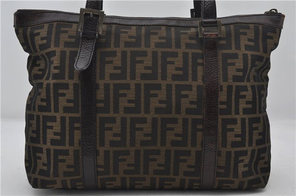 Authentic FENDI Zucca Vintage Shoulder Tote Bag Canvas Leather Brown 0323F