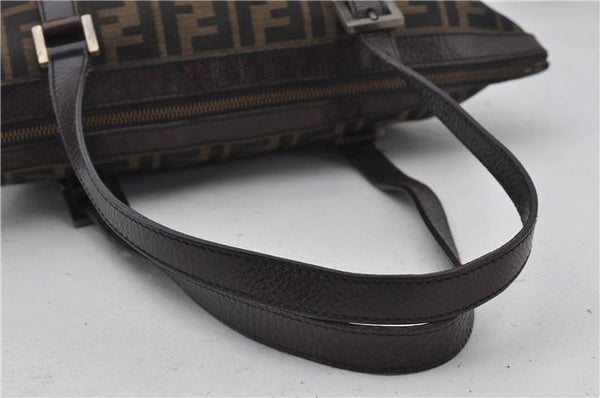 Authentic FENDI Zucca Vintage Shoulder Tote Bag Canvas Leather Brown 0323F