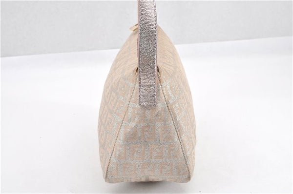 Authentic FENDI Zucchino Shoulder Bag Purse Canvas Leather Pink Beige 0326G