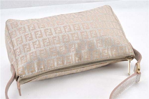 Authentic FENDI Zucchino Shoulder Bag Purse Canvas Leather Pink Beige 0326G