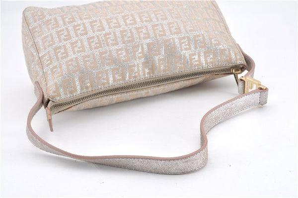 Authentic FENDI Zucchino Shoulder Bag Purse Canvas Leather Pink Beige 0326G