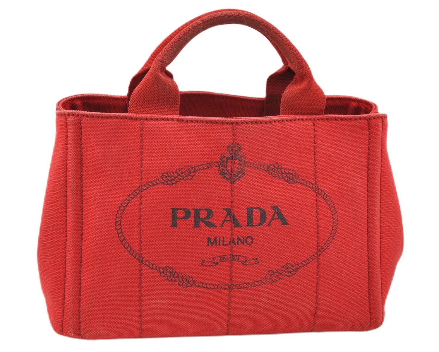 Authentic PRADA Canapa SS Vintage Canvas Shoulder Hand Bag Purse Red 0332G