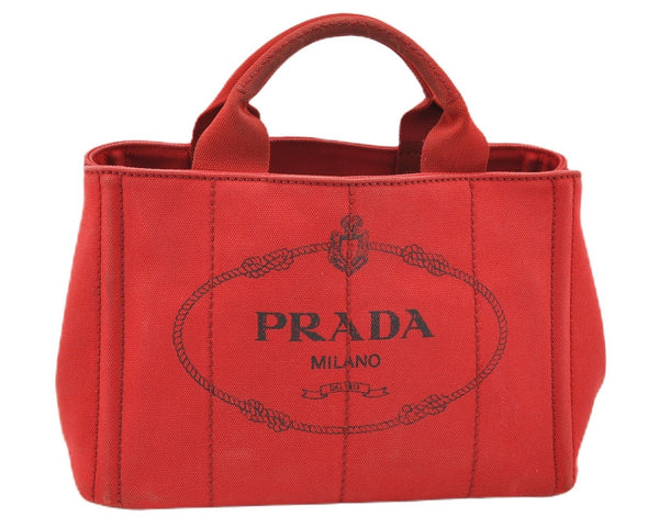 Authentic PRADA Canapa SS Vintage Canvas Shoulder Hand Bag Purse Red 0332G