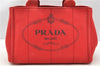 Authentic PRADA Canapa SS Vintage Canvas Shoulder Hand Bag Purse Red 0332G