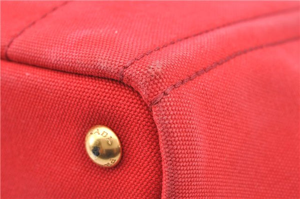Authentic PRADA Canapa SS Vintage Canvas Shoulder Hand Bag Purse Red 0332G