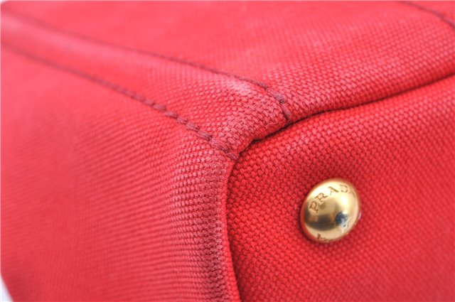 Authentic PRADA Canapa SS Vintage Canvas Shoulder Hand Bag Purse Red 0332G