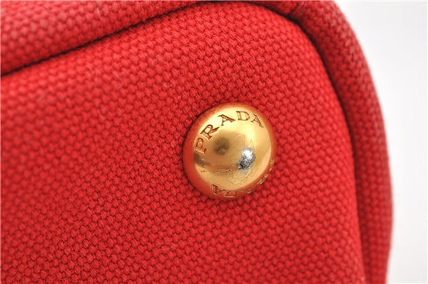 Authentic PRADA Canapa SS Vintage Canvas Shoulder Hand Bag Purse Red 0332G