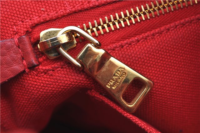 Authentic PRADA Canapa SS Vintage Canvas Shoulder Hand Bag Purse Red 0332G