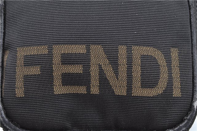 Authentic FENDI Vintage Vanity Hand Bag Purse Nylon Leather Black Junk 0334G