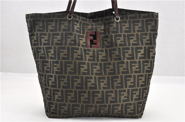 Authentic FENDI Zucca Vintage Shoulder Hand Tote Bag Nylon Leather Brown 0336G