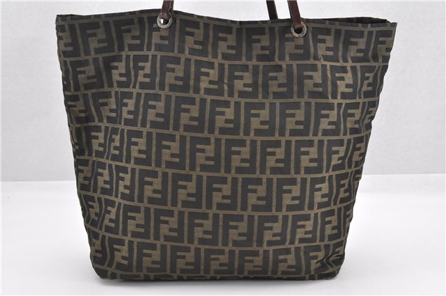 Authentic FENDI Zucca Vintage Shoulder Hand Tote Bag Nylon Leather Brown 0336G