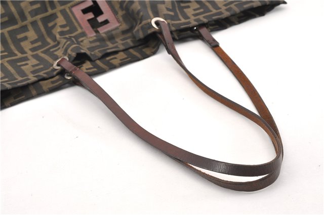 Authentic FENDI Zucca Vintage Shoulder Hand Tote Bag Nylon Leather Brown 0336G