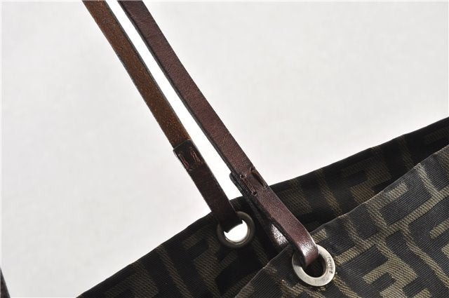 Authentic FENDI Zucca Vintage Shoulder Hand Tote Bag Nylon Leather Brown 0336G