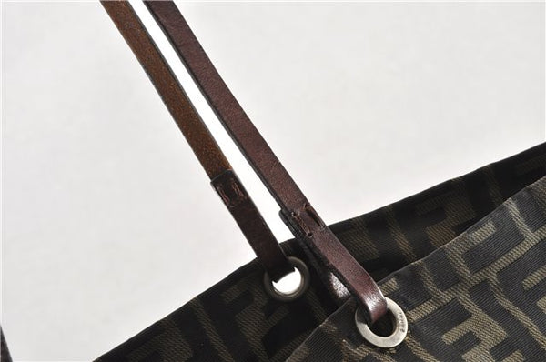 Authentic FENDI Zucca Vintage Shoulder Hand Tote Bag Nylon Leather Brown 0336G