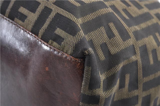Authentic FENDI Zucca Vintage Shoulder Hand Tote Bag Nylon Leather Brown 0336G