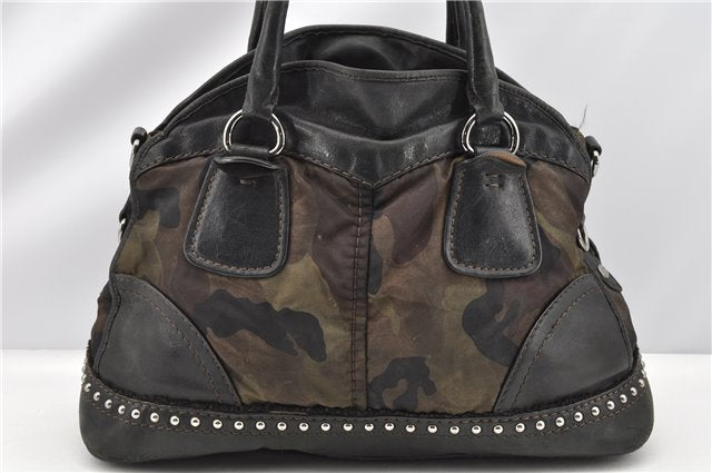 Authentic PRADA Nylon Tessuto Leather Studs 2Way Shoulder Tote Bag Green 0337G